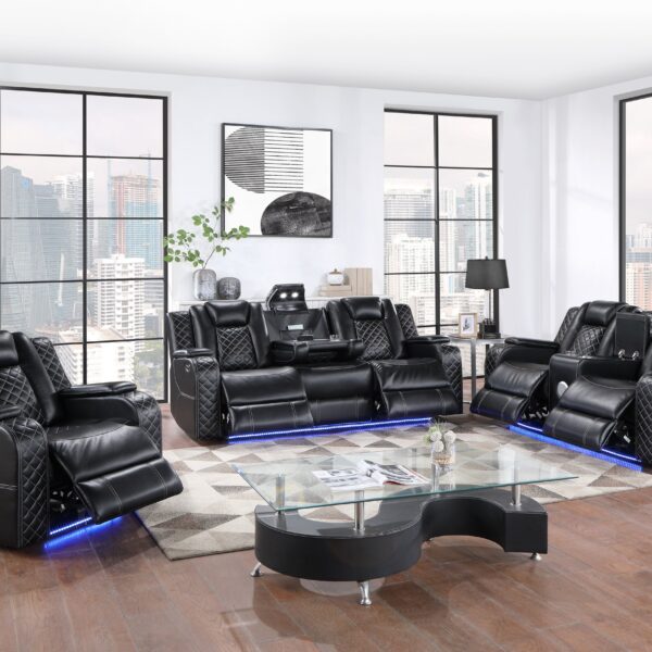 SH8895BLK*3 3PC SET: SOFA, LOVE, CHAIR
